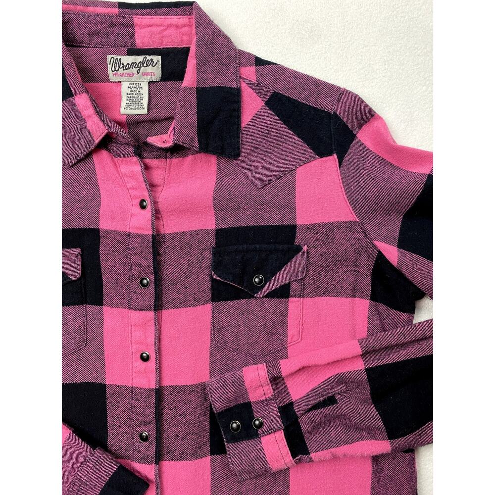 Vintage Wrangler Pink Black 100% Cotton Top Womens Medium Western Cowgirl - Picture 3 of 5